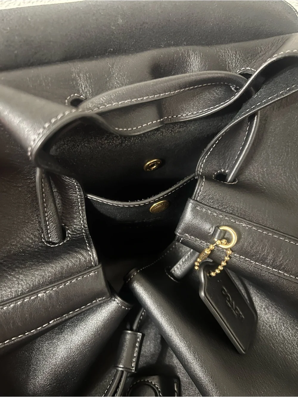 Coach Crosby Black Leather Flap Backpack with Front Pockets